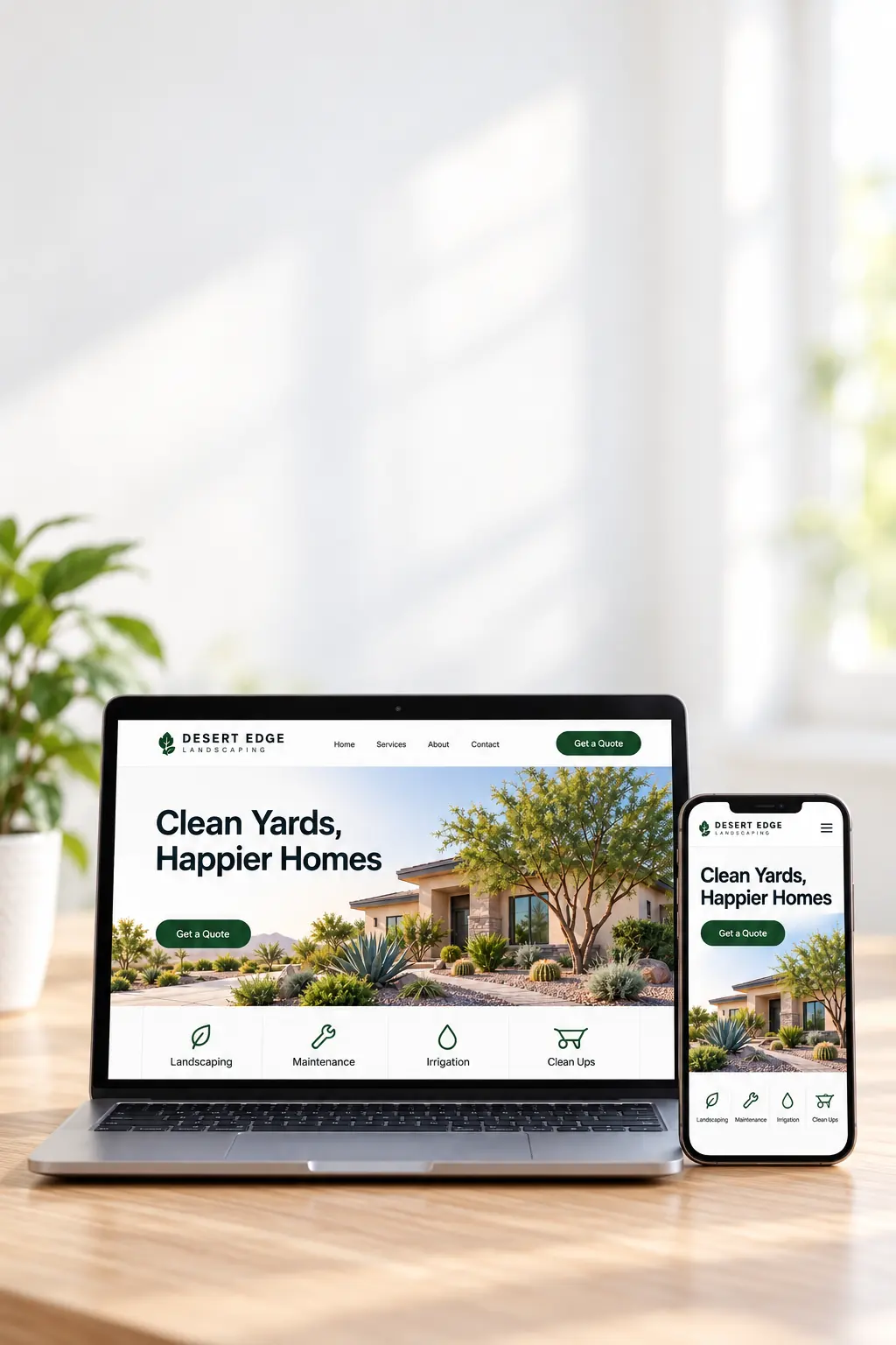 An example small business website on a laptop and a phone