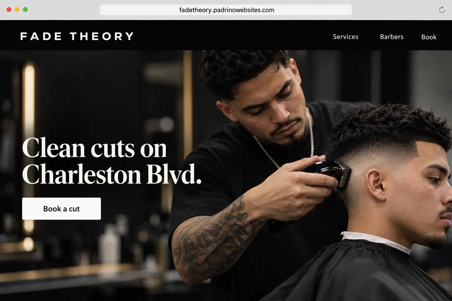 Example website for Fade Theory, a barbershop