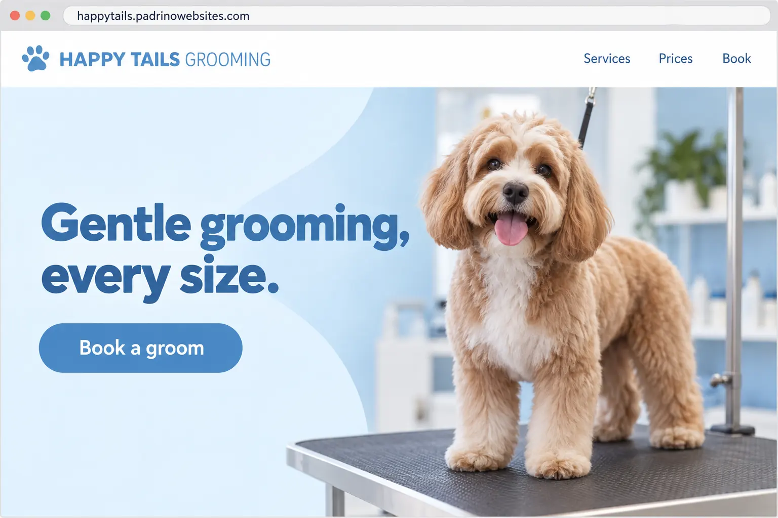 Example website for Happy Tails Grooming, a pet grooming