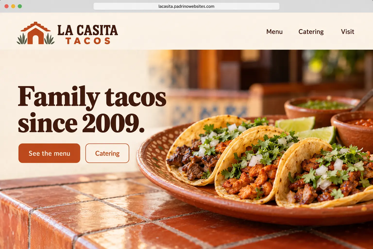 Example website for La Casita Tacos, a restaurant